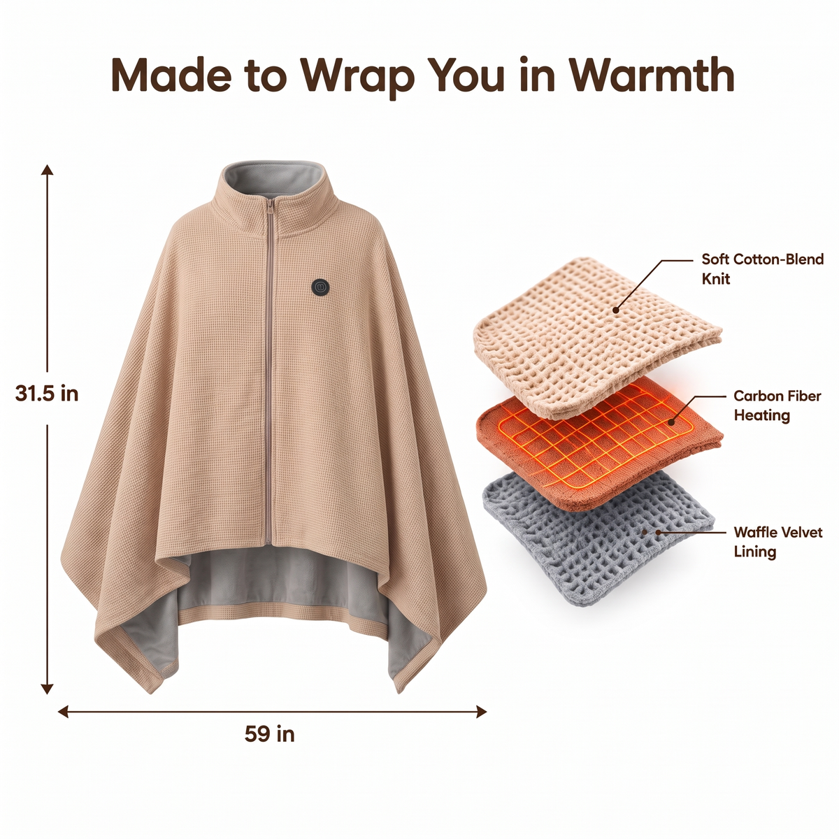 Heated Blanket Fabric Details and Dimensions
