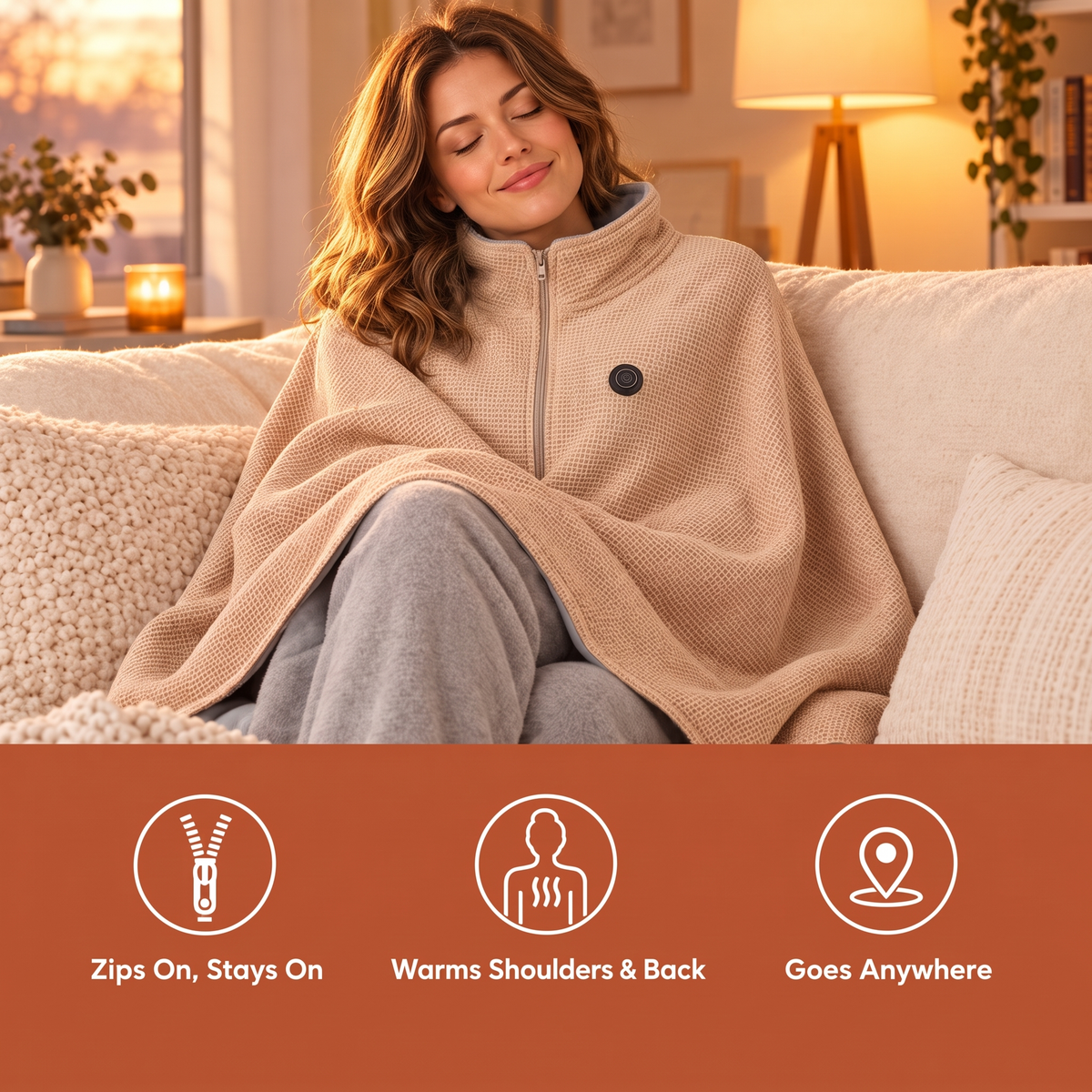 Cozy heated wearable blanket for everyday relaxation
