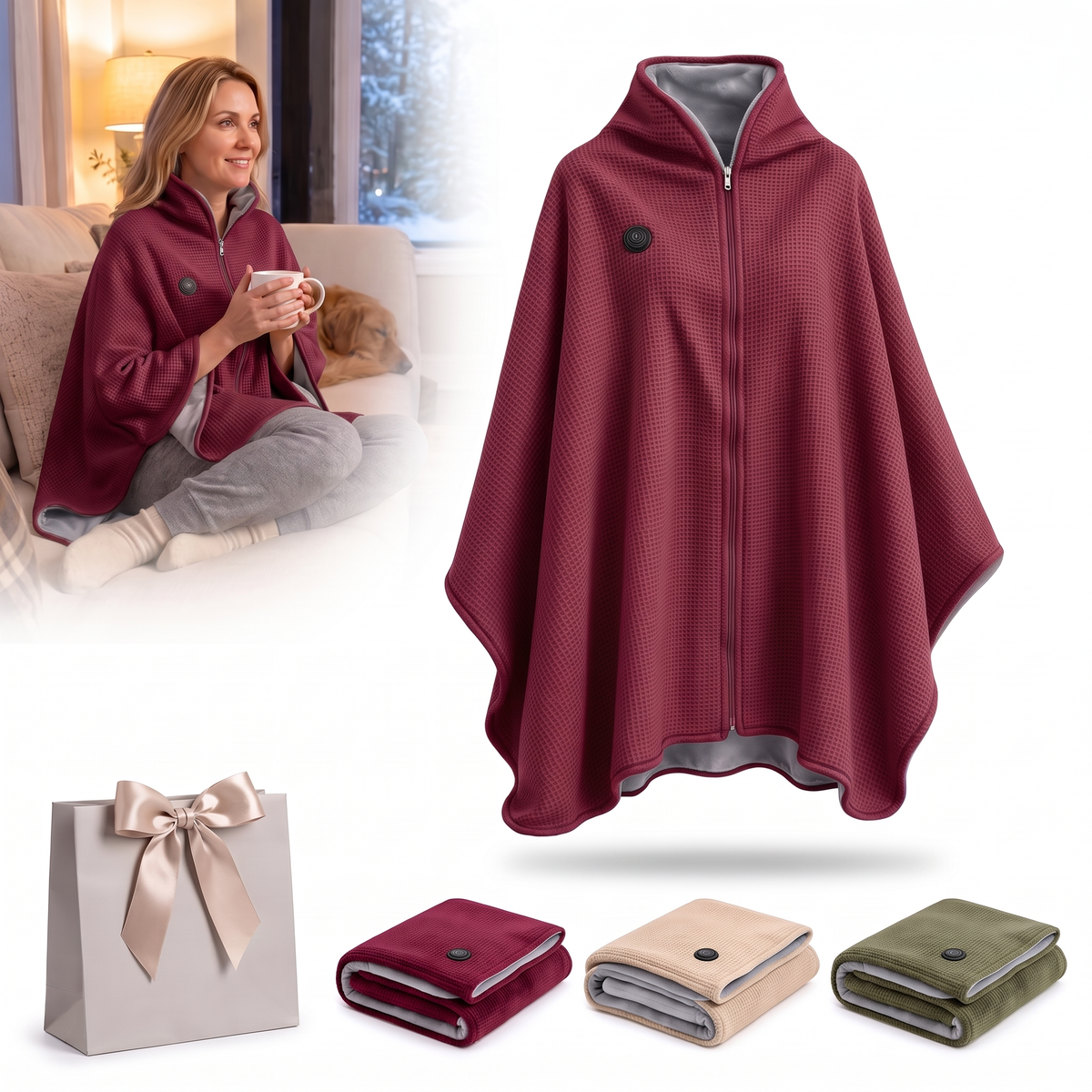 Alisanda Wine Red Heated Wrap product and gift display